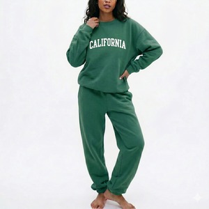 Private Label Heavyweight Fleece Tracksuit <b>Set</b> Women Oversized Two Piece <b>Set</b> Custom Print 100% Cotton Sweatshirt Joggers <b>Set</b> - Product Image 2