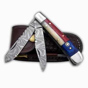 Cuchillo de bolsillo Burraq hecho a mano de acero de Damasco, opciones OEM DIY, mango elegante, funda de cuero, para regalos y uso en exteriores - Product Image 5