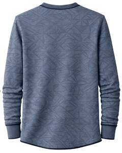 <b>Mens</b> Steel Blue Geometric Printed <b>Henley</b> Pullover Sweatshirt Long Sleeve French Terry Regular Fit Casual <b>Top</b> For <b>Men</b> Winter Wear - Product Image 2
