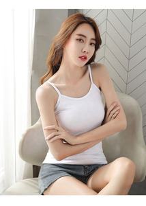 Camiseta sin Mangas de Algodón Blanco para Mujer, Cuello en V, Color Sólido, Transpirable, Estilo Informal de Verano, Corte Regular, Estilo Pullover - Product Image 3