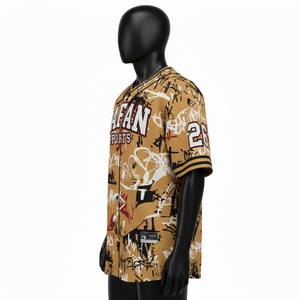 Camiseta 100% algodón para hombre, corte holgado, estampada, estilo béisbol, transpirable, malla de poliéster, sublimación, logotipo personalizado, panel con botones. - Product Image 3