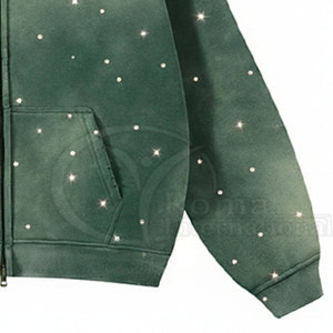 Sudadera con Capucha y Bolsillos de Felpa Gruesa 100% Algodón, Diseño Personalizado con Pedrería, Lavado Ácido, Talla Grande para Hombre, Suministro de Fábrica - Product Image 6