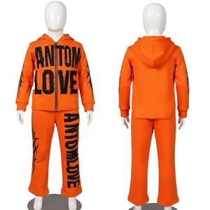 Survêtement décontracté à capuche pour enfants 2026, grande taille, avec fermeture éclair, logo brodé effet vieilli et strass, 100% polyester, Pakistan - Product Image 5
