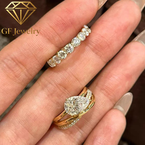 Anillo Apilable con Diamantes Cultivados en Laboratorio en Forma de Pera, Anillos Apilables de Platino con Incrustaciones Laterales, Anillos de Compromiso y Boda para Mujer - Product Image 1