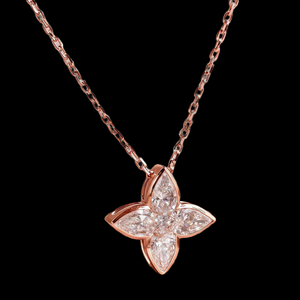 Luxury 925 Silver Rhodium Plated 18K <b>Solid</b> <b>Gold</b> Flower <b>Pendant</b> With Marquise Cut Diamond Claw Setting For Women Everyday Wear - Product Image 3