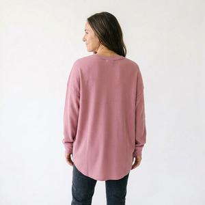 T-shirts amples en coton gaufré pour femmes, 100 % coton, manches longues, légers, épaules tombantes, décontractés, streetwear, imprimés, pour dames - Product Image 3