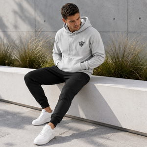 Ensemble survêtement homme gris avec logo personnalisé, sweat à capuche et pantalon de jogging noir, patch en caoutchouc gaufré, vente en gros, fabricant OEM de vêtements de sport en molleton - Product Image 5