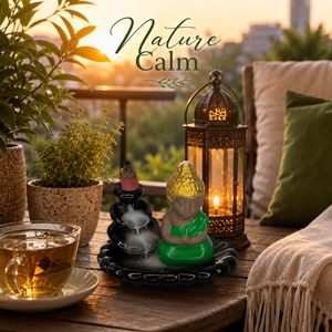 Brûleur d'encens en céramique Bouddha à refoulement d'eau, cascade de fumée, porte-cône |   Décoration d'intérieur artisanale pour la méditation et l'aromathérapie, OEM - Product Image 4