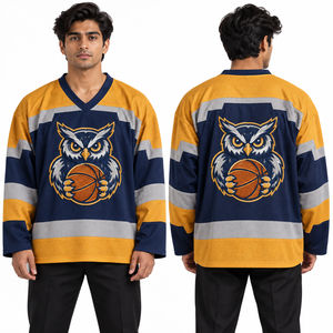 Maillot de hockey sur glace en maille, tissu polyester ventilé, col côtelé, coutures renforcées, vêtements de sport, tenues de ligue, directement de l'usine - Product Image 6