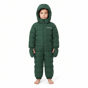 Combinaison de ski à capuche pour garçons, une pièce, synthétique, isolée, coupe-vent, fermeture éclair, verte, vêtements de ski pour enfants - Product Image 1