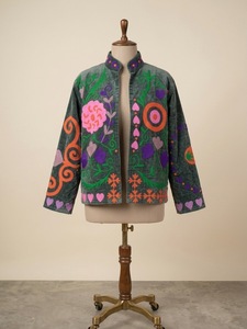 Elegant <b>Velvet</b> Embroidered Cotton Knitted Bomber <b>Jacket</b> <b>Women</b> Stand Collar Floral Handmade Ethnic Boho Autumn Quick Dry Full - Product Image 6