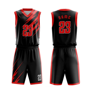Ensemble de maillot de basket-ball noir et rouge pour hommes, col en V, sans manches, évacuation de l'humidité, impression sublimée, numéro 23, vêtements de sport - Product Image 4