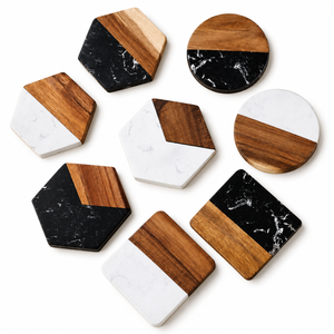 Ensemble de 8 sous-verres en bois de manguier et résine époxy pour tasses à thé et à café |   Sous-verres de formes variées pour table à manger, décoration de maison et de bureau, et cadeau - Product Image 1
