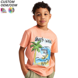 Vente en gros économique : T-shirt d'été décontracté pour enfants, en coton imprimé, à col rond, tricoté, à manches courtes, respirant, compressé, grande taille, motif dessin animé - Product Image 5