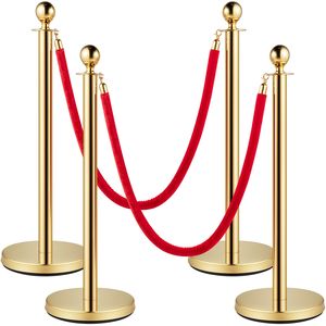 Velvet Ropes Posts 5 Ft/1.5 m Red Rope Stainless Steel Gold Stanchion Ball Top Red Crowd Control Barrier for <b>Truss</b> <b>Displays</b> - Product Image 1