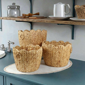 Natural Rattan Storage Baskets Set Scalloped Edge Rustic Design Multi-Purpose Organizer Bowl <b>Shape</b> Eco-Friendly Handwoven - Product Image 3