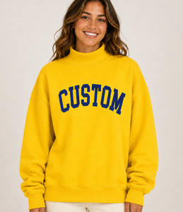 Custom Women's Vintage Cotton Print Oversized MockNeck Sweatshirt Casual Pullover with letter Embroidery - Product Image 4