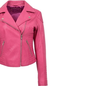 Chaqueta de moto de cuero PU rosa para mujer, corte ajustado, con cremallera, estilo biker, corta, OEM - Product Image 3