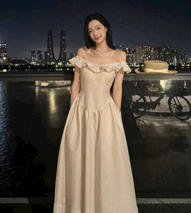 Custom <b>Vintage</b> Mini Bow Spaghetti Strap Chiffon off Shoulder Woven Daily Natural Waist <b>Dress</b> <b>for</b> OEM <b>Women</b> Summer Wear - Product Image 1
