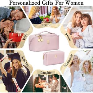 Set di Borse Organizer per Trucchi Personalizzate con Iniziali, Borsa Cosmetica da Viaggio Apribile con Scomparti Trasparenti per Donne e Ragazze, Regalo di Compleanno - Product Image 2