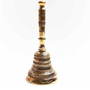 Brass Gold-Plated Polished Pooja Hand <b>Bell</b> | 5.5 Inch | Traditional Design for Home Temple Pooja Mandir Puja Antique Office Use - Product Image 2