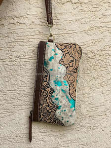 Porte-monnaie en cuir pour femmes, pochette en cuir à fourrure métallique, élégant, couleur Turquoise, Unique - Product Image 2