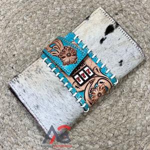 Trending Vintage Hand Tooled Genuine Cowhide Leather Clutch With Floral Pattern Jackpot Design Ladies Western Purse for Women's - Product Image 1