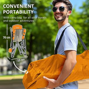 Set di 2 Sedie da Spiaggia Pieghevoli Arancioni Resistenti con Schienale in Rete, Borsa per il Trasporto e Portabicchieri per Campeggio, Giardino, Sport e Picnic - Product Image 4