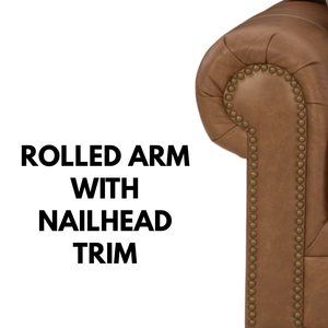 High End Real Leather Armchair Traditional Upholstered Accent <b>Chair</b> with Rolled Arms Nailhead Trim for Living Room <b>Bedroom</b> - Product Image 3