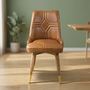 Fauteuil de salon en cuir style Mid-Century Modern avec pieds en métal et accents dorés, hauteur réglable, pour mobilier de maison, extérieur et appartement - Product Image 2