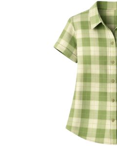 Light Green And White Plaid Womens Short Sleeve Button Up Shirt Casual Summer Lightweight Breathable <b>Checkered</b> <b>Top</b> With Pocket - Product Image 4