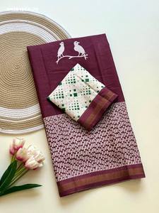 Sari en coton Mul de qualité supérieure avec imprimé motif oiseaux et doublure, bordure tissée Pallu & Zari - Blouse blanche imprimée pour femme - Product Image 6