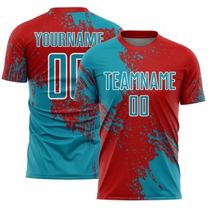 เสื้อฟุตบอลผู้ชายสั่งทำพิเศษ แขนสั้น คอกลม สีแดงน้ำเงิน พิมพ์ลายแบบซับลิเมชั่น ผ้าโพลีเอสเตอร์ซับเหงื่อ สำหรับผู้ใหญ่ - Product Image 6