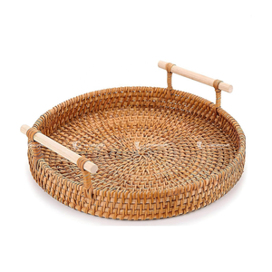 Customized Oil Rubbed Multi-Function Rattan Wicker Decorative Serving <b>Tray</b> Basket for Home Decor and Coffee <b>Table</b> - Product Image 2