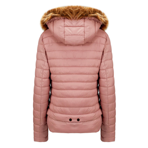 Chaqueta Acolchada para Mujer con Capucha de Piel Sintética, Corte Ajustado, Ligera, Abrigo Acolchado Cálido de Invierno con Bolsillos con Cremallera, Venta al por Mayor OEM - Product Image 3