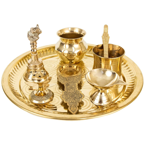 Ensemble de thali de prière en argent allemand artisanal de qualité supérieure, collection rituelle élégante plaquée argent, idéal pour les cadeaux en gros pour les festivals indiens - Product Image 6