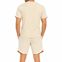Ensemble T-shirt et short décontracté pour homme, style streetwear d'été, en coton beige, col rond, tricoté, respirant, léger, haute qualité