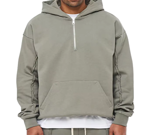 Sweat-shirt à capuche surdimensionné pour homme, demi-zip, couleur unie, polaire, décontracté, avec poche avant, pour l'automne - Product Image 1