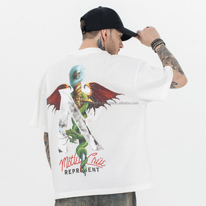 T-shirt noir surdimensionné pour homme avec imprimé dragon et lettre A, style streetwear, col rond, manches courtes, 100% coton jersey. - Product Image 6