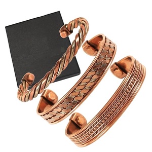 Meilleures ventes : Ensemble de 3 bracelets biothérapie en cuivre, gravés artisanallement Yin-Yang et trio de bracelets manchette multicolores - Product Image 6