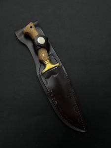 Camping Knife 4116 Stainless Steel Full Tang Partially Serrated Hunting/Skinner Knife with Brass and Wood Handle <b>Leather</b> Sheath - Product Image 3