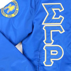 Chaqueta Bomber Azul Sigma Gamma Rho para Mujer, Chaqueta Universitaria de Sororidad con Letras Griegas, Abrigo Casual con Cremallera, Bordado Personalizado para Universidad - Product Image 3