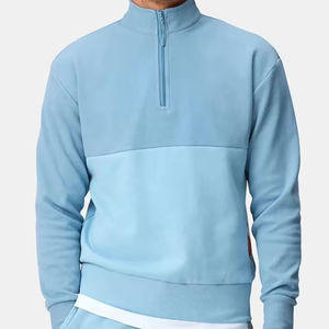 Sweat-shirt à demi-zip pour homme avec col montant, doublure en polaire brodée, 100% coton, hiver, extérieur - Product Image 5