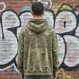 เสื้อฮู้ดดี้สไตล์วินเทจแบบทำสีซีด ย้อมสีแบบแอซิดวอช ผ้าคอตตอนหนานุ่ม ปักลาย 3 มิติ ทรงโอเวอร์ไซส์ สไตล์สตรีทแวร์ รุ่น 2026 - Product Image 2