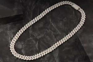 Cadena Cubana de Plata de Ley 925 con Diamantes, Diseño de Lujo, Ancho de 6mm, 8mm, 10mm, Chapada en Oro Blanco de 18K, Collar Hip Hop para Hombre y Mujer - Product Image 4