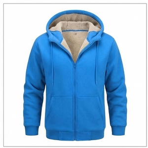 Sweat-shirt à capuche zippé en polaire bleu pour homme, coupe décontractée, couleur unie, idéal pour l'automne - Product Image 1