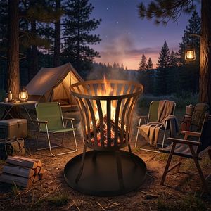 Brasero d'extérieur rond en fer de qualité supérieure, couleur noire, pour jardin et patio, idéal pour brûler du bois - Product Image 4