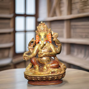 Statue religieuse indienne de haute qualité fabriquée à la main Sculpture en métal en Bronze tibétain d'artefacts bouddhistes de finition Antique Ganesha - Product Image 1