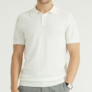 Polo en tricot blanc à manches courtes pour homme, couleur unie, respirant, coupe classique, col rabattu, style décontracté chic - Product Image 1