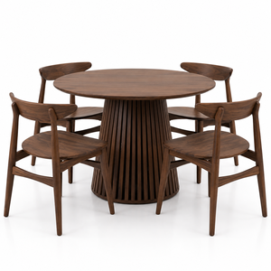 Ensemble de table à manger ronde en bois massif moderne avec chaises rembourrées pour café, restaurant, hôtel, appartement, meubles de luxe - Product Image 4